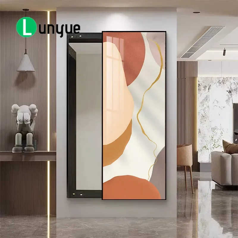 Modern Simple Hidden Full Body Mirror Push Pull Abstract Decorative Painting Wall Mounted Mural for Bedroom Entrance Living