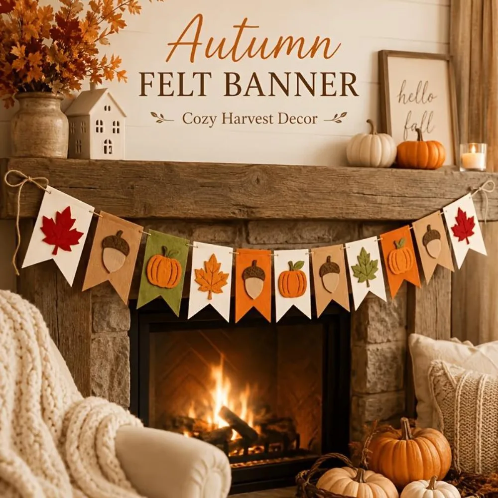 1PC Felt Autumn Banner Maple Leaf Pumpkin Acorn Flag DIY Thanksgiving Rustic Farmhouse Hanging Decoration Party Home Decor Gift