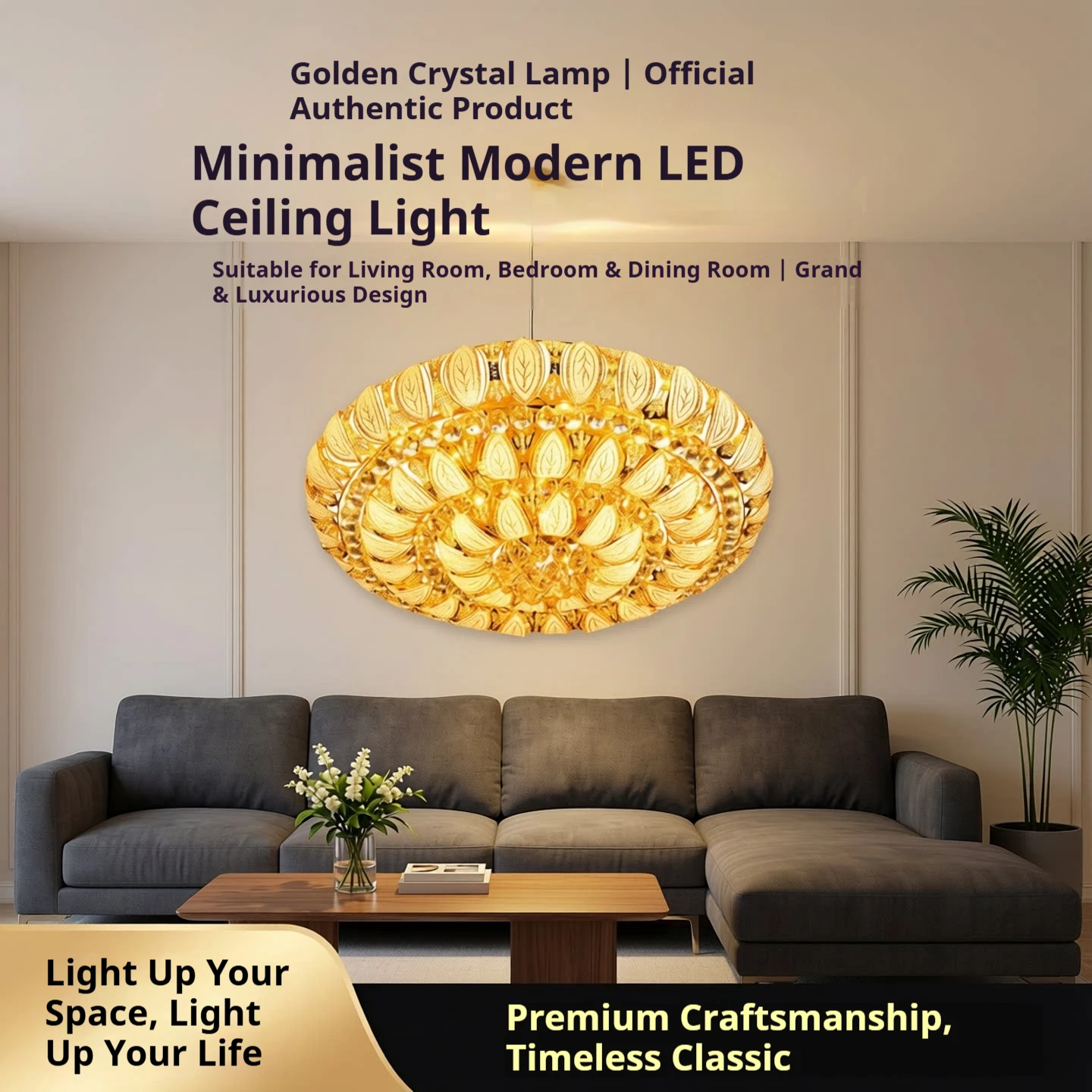 Light Luxury Gold Circular Led Crystal Ceiling Light For Home Decoration Living Room Bedroom Villa Three Color Light Fixture