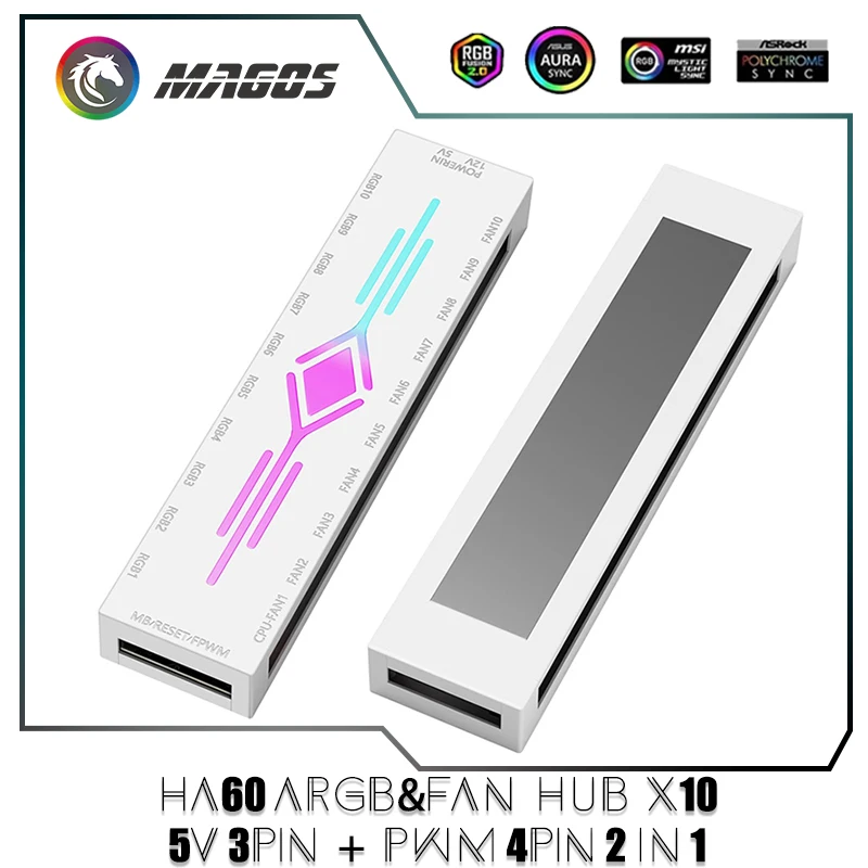 ARGB&FAN HUB X10 5V 3Pin + PWM 4Pin 2 IN 1, Support M/B AURA SYNC & Music Induction & IR Remote Control