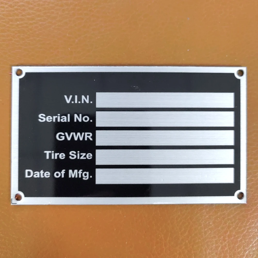 Aluminum Trailer ID Tag Vin Plate Serial GVWR Medical Blank Powder Coated Finish RV Parts Camper Accessories