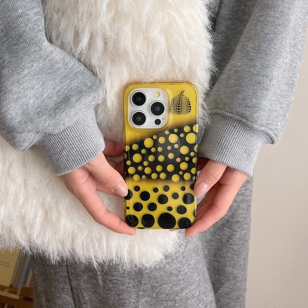 מסך מלא שחור צבע צהוב התנגשות נקודות עגול מגן shockproof shockckproof טלפון מגן 16 15 14 13 12 פרו מקס