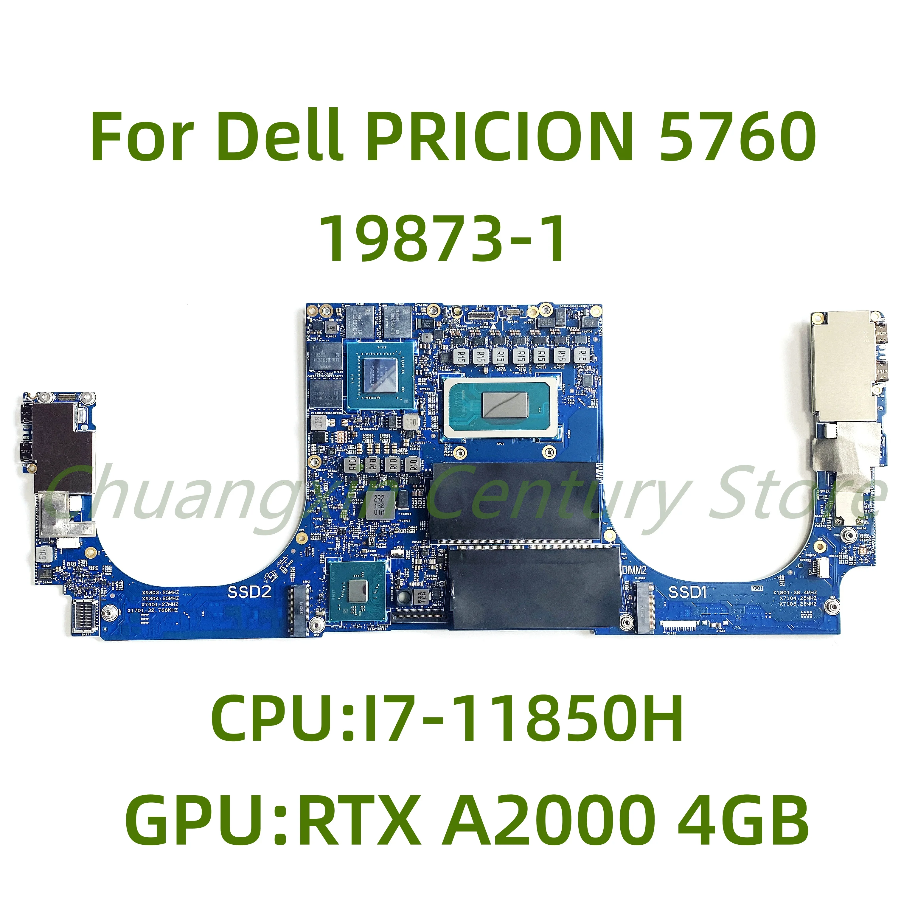 

Suitable for Dell PRICION 5760 laptop motherboard 19873-1 with I7-11850H CPU RTX A2000 4GB GPU 100% Tested Fully Work