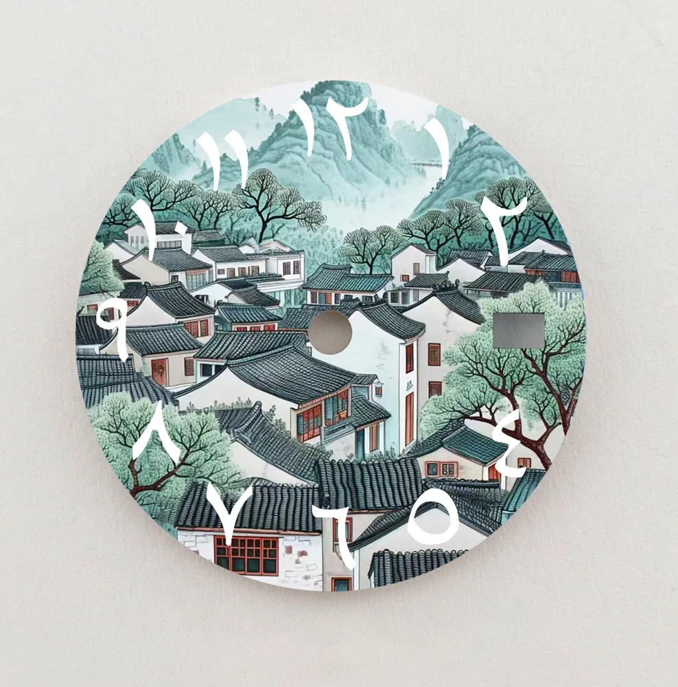NH35 Dial Rural Landscape Dial 28.5mm Arabic Numerals Dial NH36 Dial Fit NH35/6 Movement Watch Parts Replacement Custom LOGO