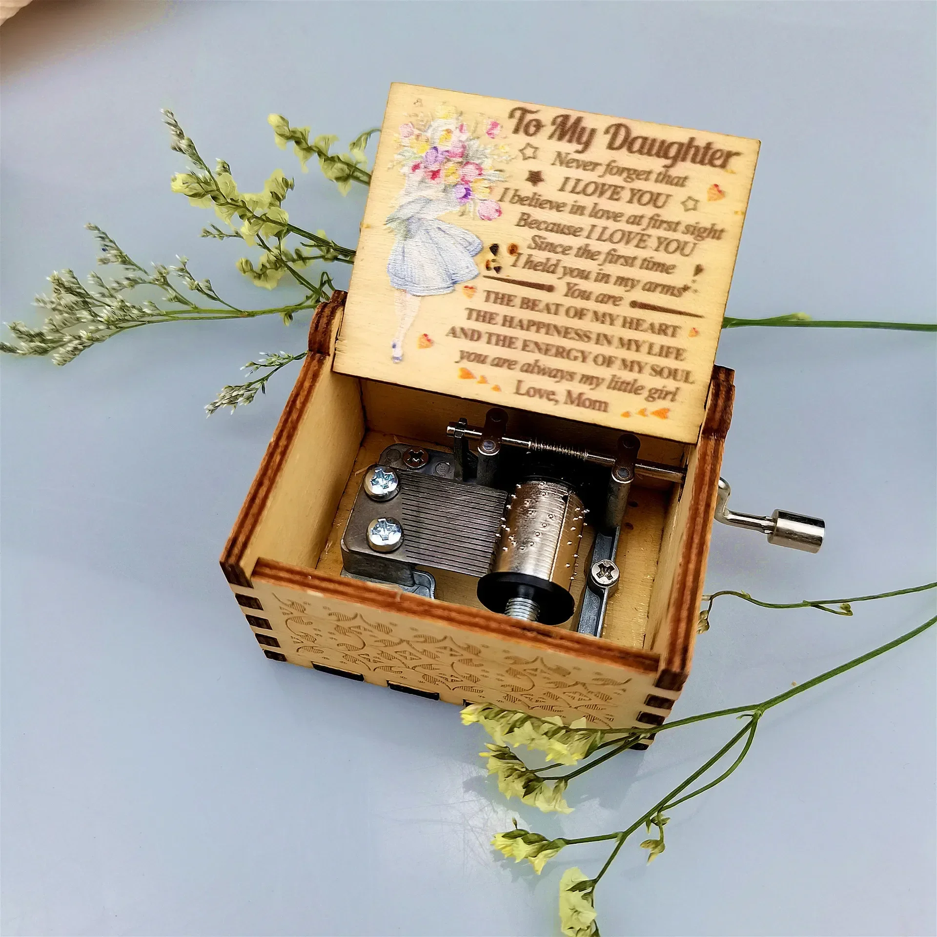 You Are My Sunshine Music Box Color Printing Wooden Hand Crank Musical Box Birthday Present Valentine's Day Christmas Gift New