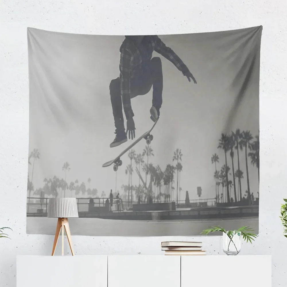 Tapestry Decorative Grey Skater Boy Skate Park Venice Skateboard California Sports for Bedroom Living Room Dormitory Decoration