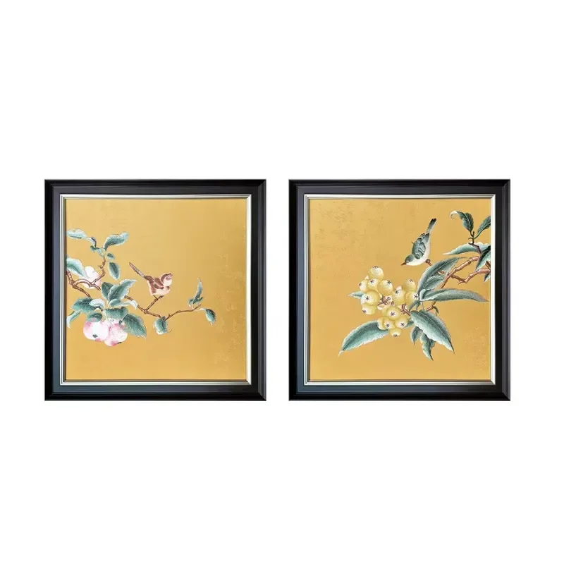 Paintings and Wall Art Embroidery Chinese Bird & Fruit Framed Wall Art Handmade Floral Embroidery Artwork for Vintage Home