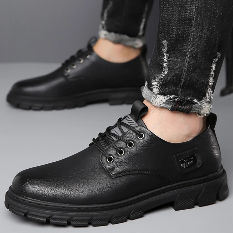 

Mens Brown Vintage Leather Lace Up Chunky Platform Oxfords Casual Business Office Work Daily Wear Shoes Fashion Spring Autumn