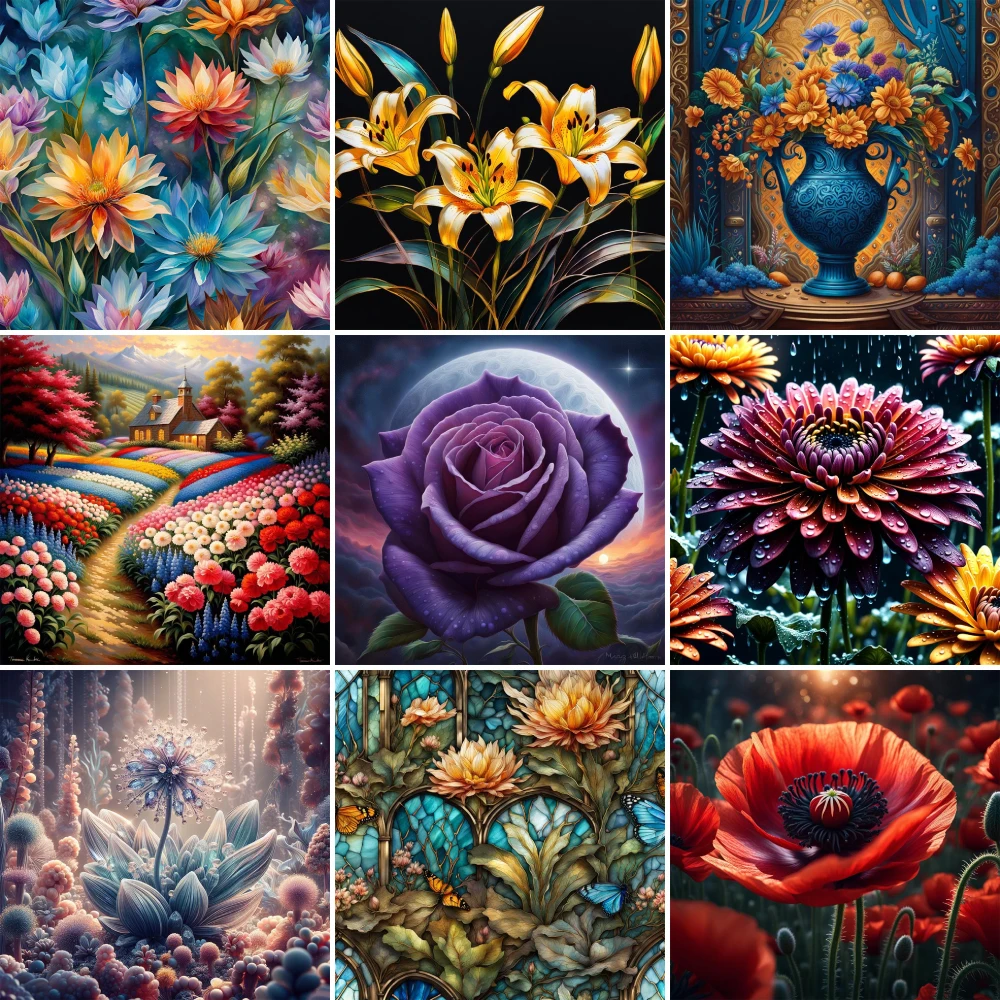 

Flowers Rose Poppy Printed Canvas Cross-Stitch DIY Embroidery Set Handicraft Painting Knitting Needlework Needle Promotions Gift