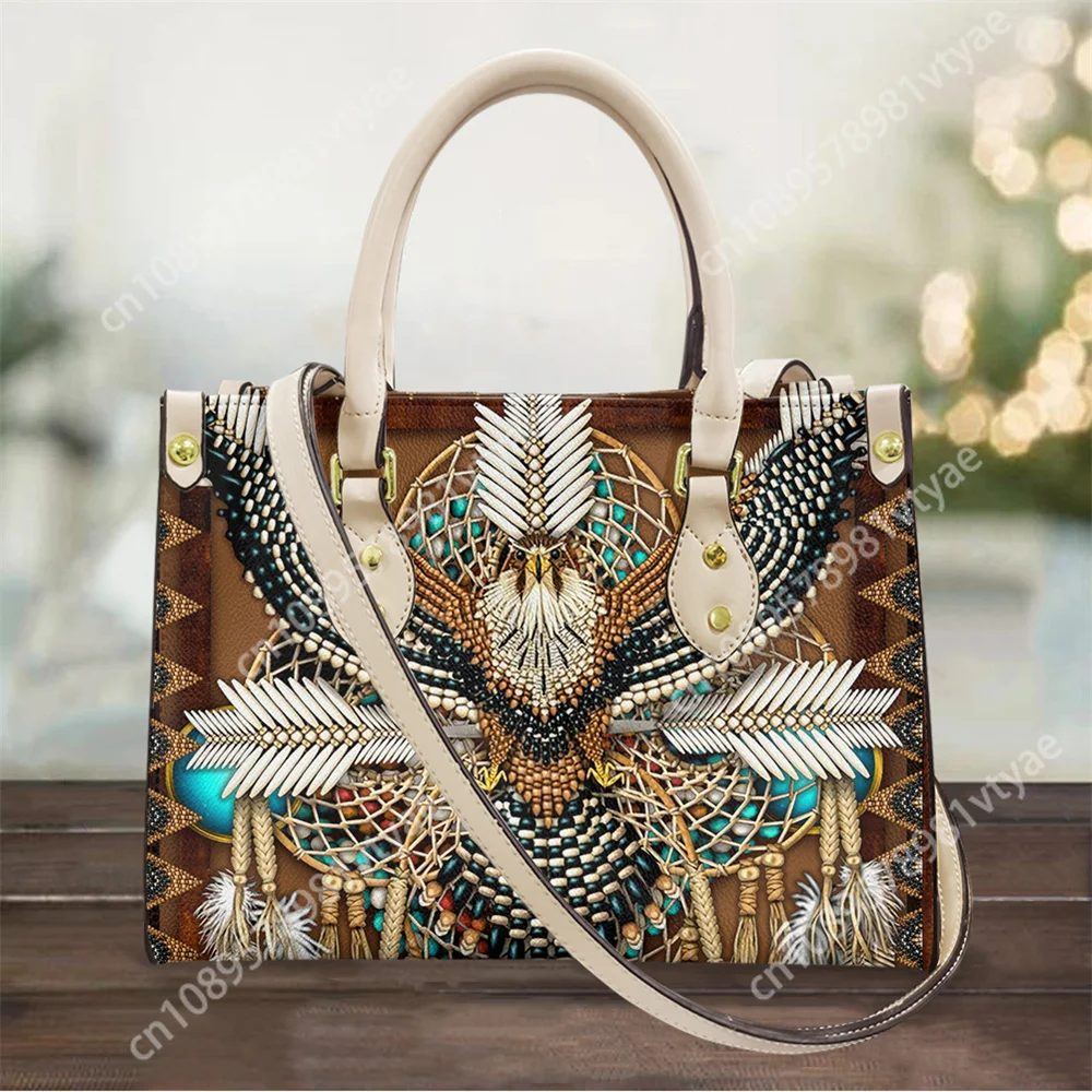 Brand Designer Luxury Leather Top-handle Bags Women Vintage Southwest Tribal Hummingbird Pu Female Shoulder Handbag Purse Gift