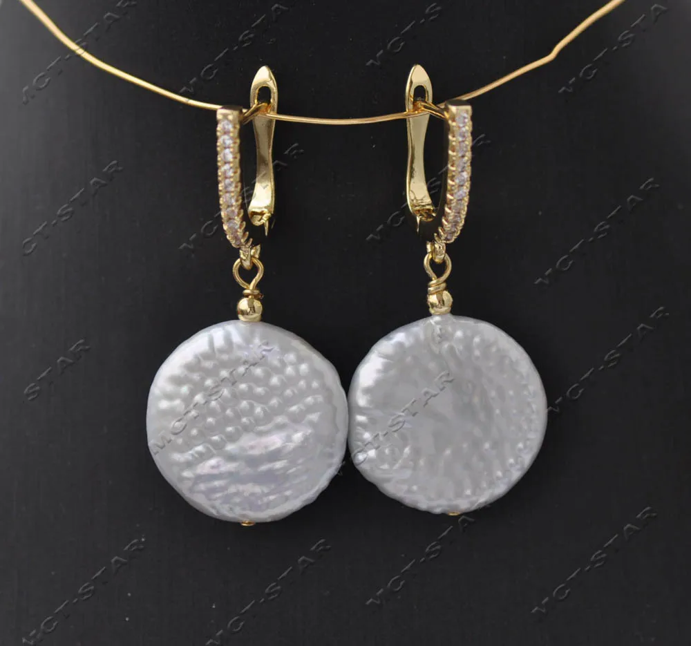 Z13584 Set 18" 20mm White Coin Freshwater Pearl Pink Resin Flower Necklace Earring Custom Jewelry view 6