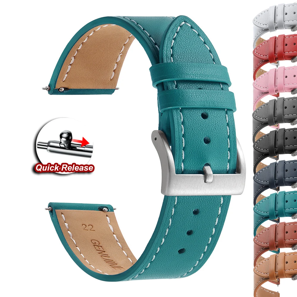 Quick Release Vintage Leather Watch Band 18mm 20mm 22mm 24mm Stitching Cowhide Strap for Omega Brown Wrist Bracelet for Seiko