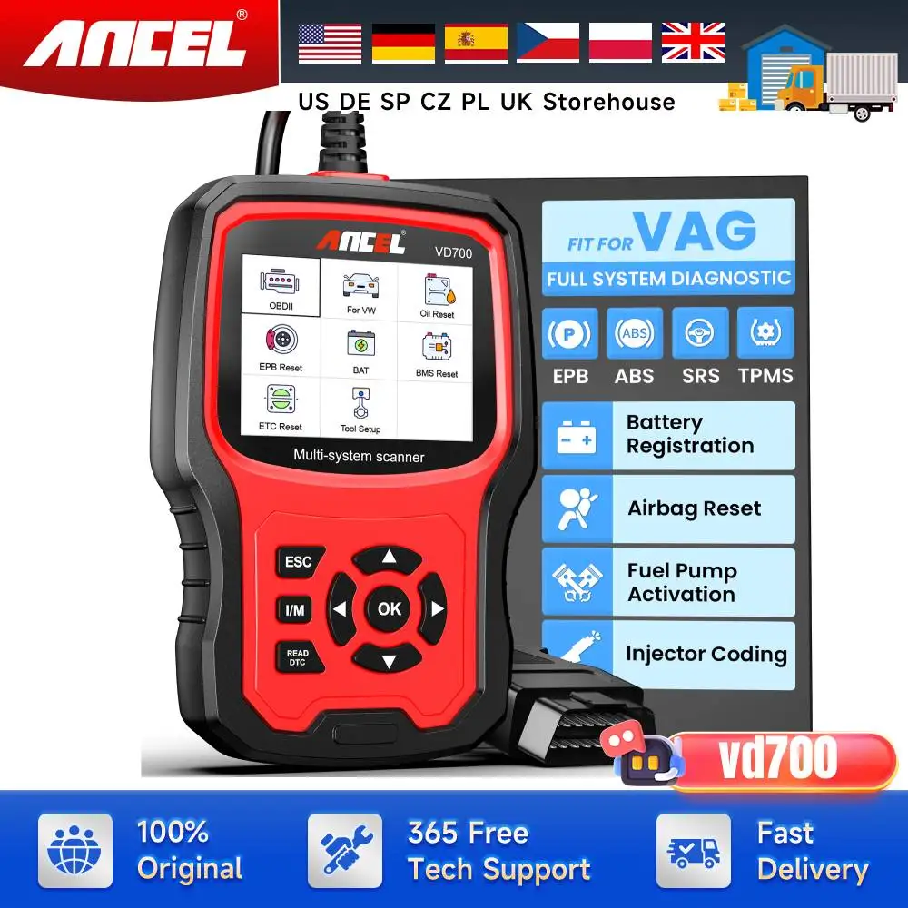 

ANCEL VD700 for VAG OBD2 Diagnostic Code Reader Scan Tool Fit for Volkswagen Audi VW Skoda Seat All Functions OBD11 Scanner