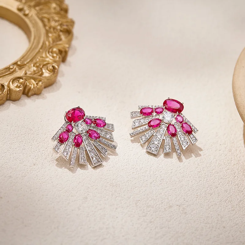 Copper Gold Plated Earrings For Women Radial Design Personality Trendy Elegant Lady Style Dinner Party Fashion Jewelry Gift