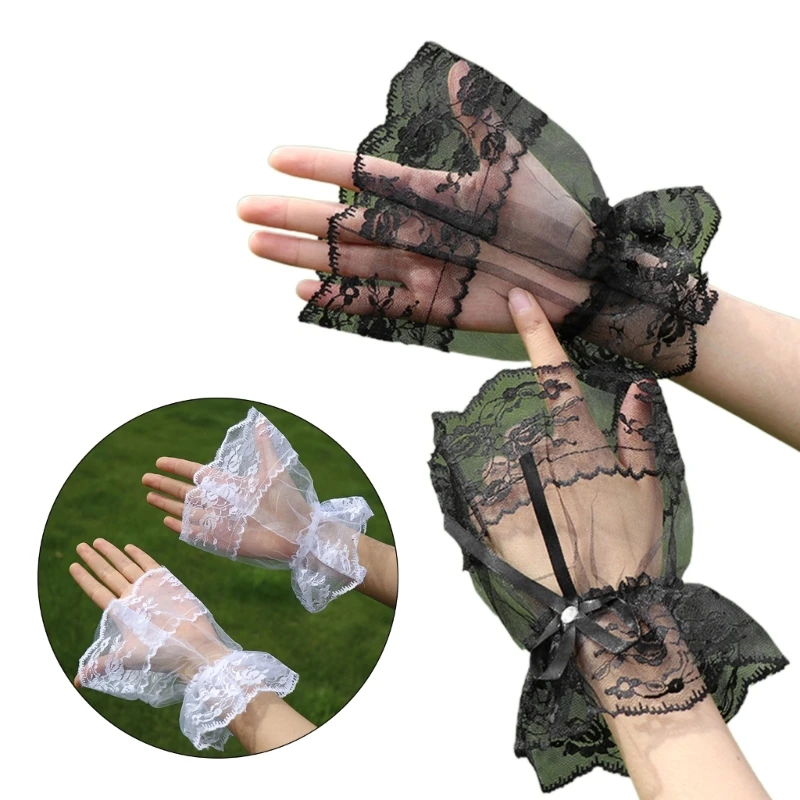 

Women Removable Lace Wrist Cuffs Flared Cuffs for Hoodie Sweater Shirt False Sleeve Ornaments Girls Detachable Sleeves Cuffs