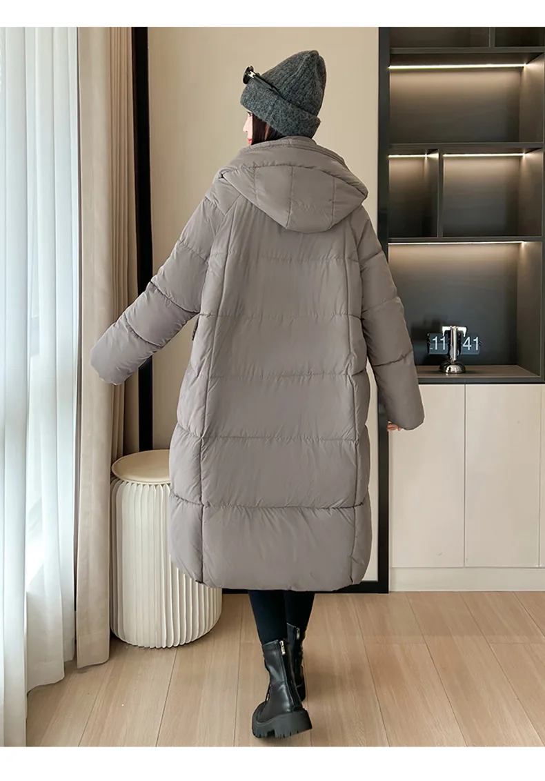 Winter Warmth Women's Mid-Length Down Cotton Jacket Over-the-Knee Parkas New Loose Quilted Coat Thickened Outerwear Trendy Tops