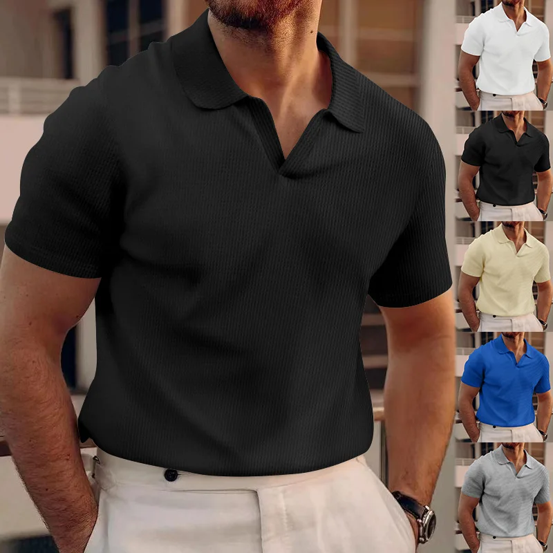 2024 Sommer neue Polo kragen Casual Fashion Herren bekleidung schwere Waffel Kurzarm einfarbig Casual vcollar polos hirt – Detail 9