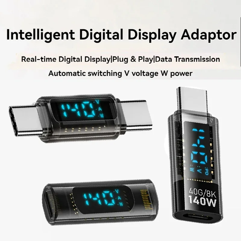 

140W USB C Adapter with Digital Display Power Meter USB4 40Gbps 8K@60Hz Transfer Fast Charging Connector for Phone Tablet Laptop