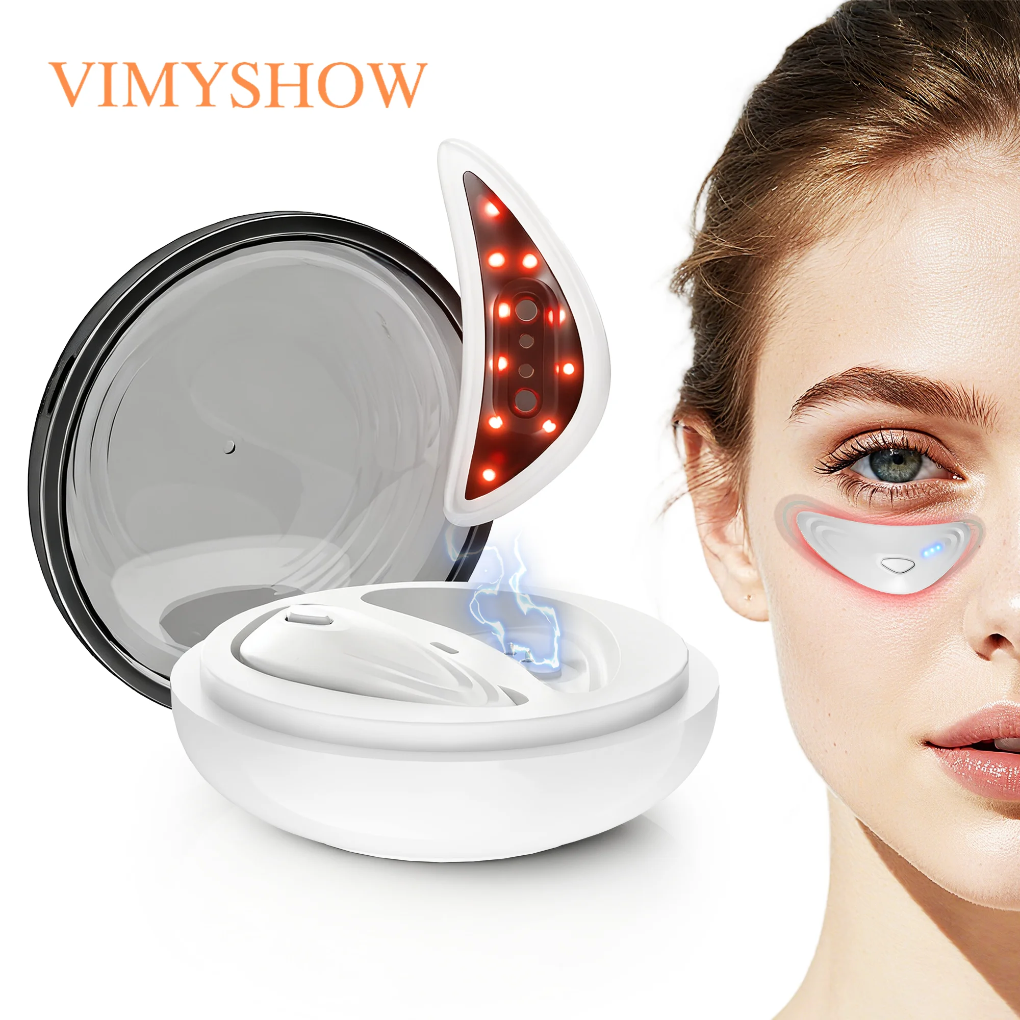 Red Light Under Eye Massager with Patches Portable Microcurrent Eye Skin Care Beauty Device for Eye Bags Dark Circles Puffiness