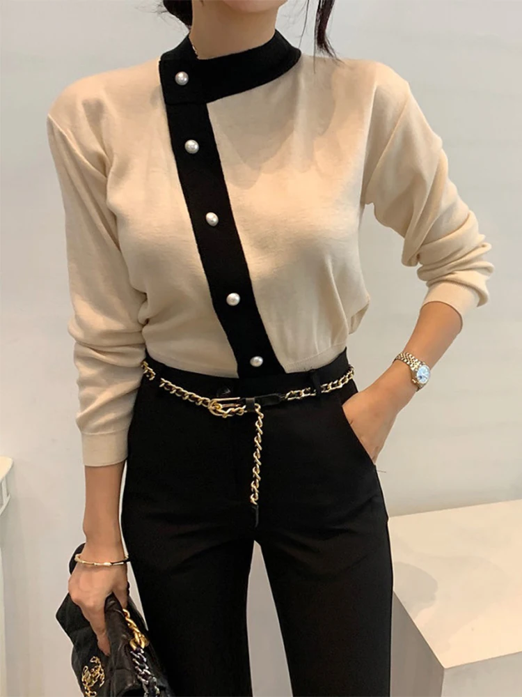 2024 New Fall Winter European Clothes Cardigan Knitted Sweater Oblique Single-breasted Button Up Women Long Sleeve Tops 47906