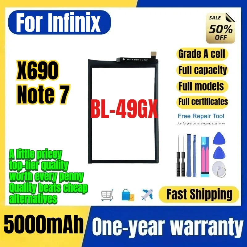 BL-49GX for Tecno Infinix X690/Note 7 Phone Batteries 0 Cycle  High Capacity Battery Replacement Bateria Grade A Cell with Tools