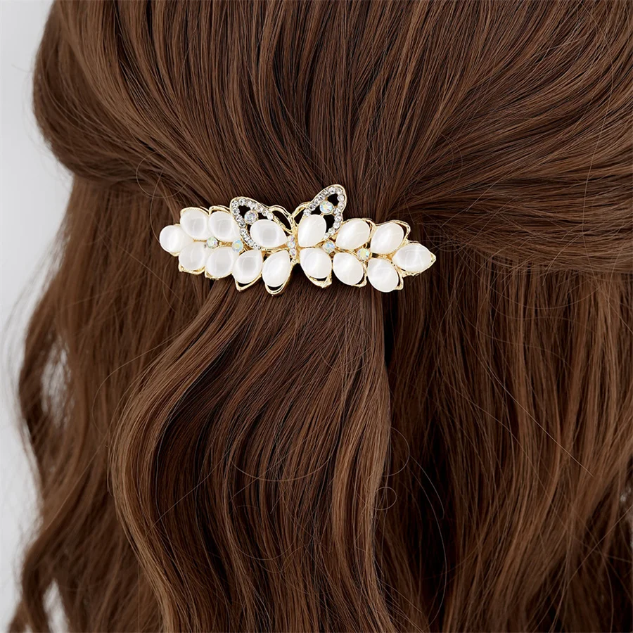 New luxury opal spring clip fashion flower rhinestone zircon hair clip ponytail word clip elegant ladies Korean hair accessories