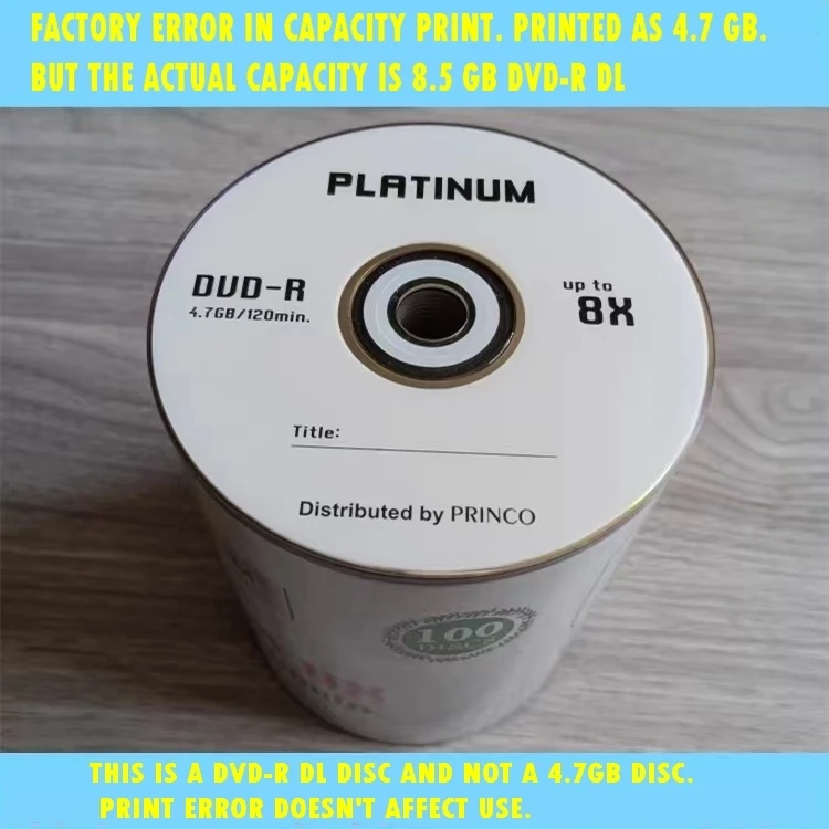 Wholesale 5 Discs Grade A X8 8.5 GB Platinum Princo Blank Printed DVD R DL