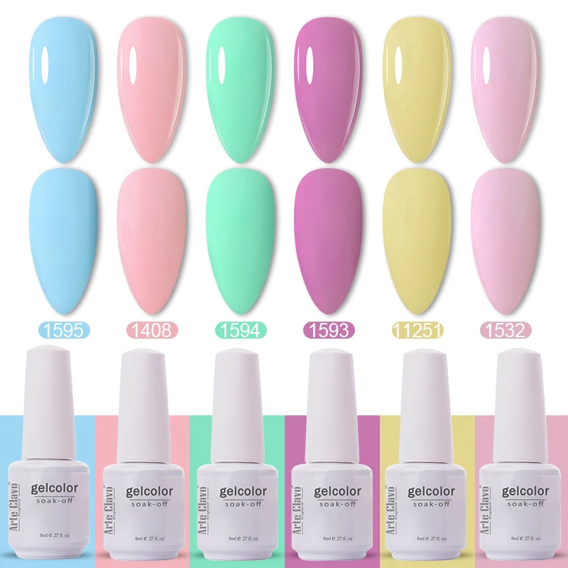 Arte Clavo 4/5/6/10Pcs ชุดเล็บเจลกึ่งถาวร UV เล็บ8/15ml Nail Art Primer Matte Top Base Coat เล็บชุด FromRU