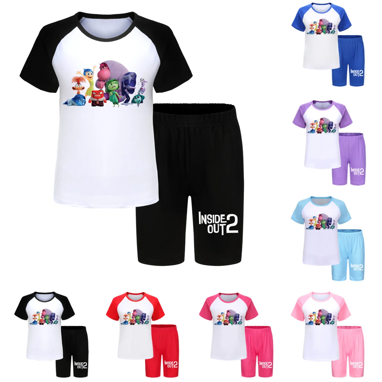 New Inside Out 2 T Shirt Kids 2024 Summer Pajama Sets Baby Girls JOY SADNESS T-shirts Shorts 2pcs Suits Teenager Boys Nightwear