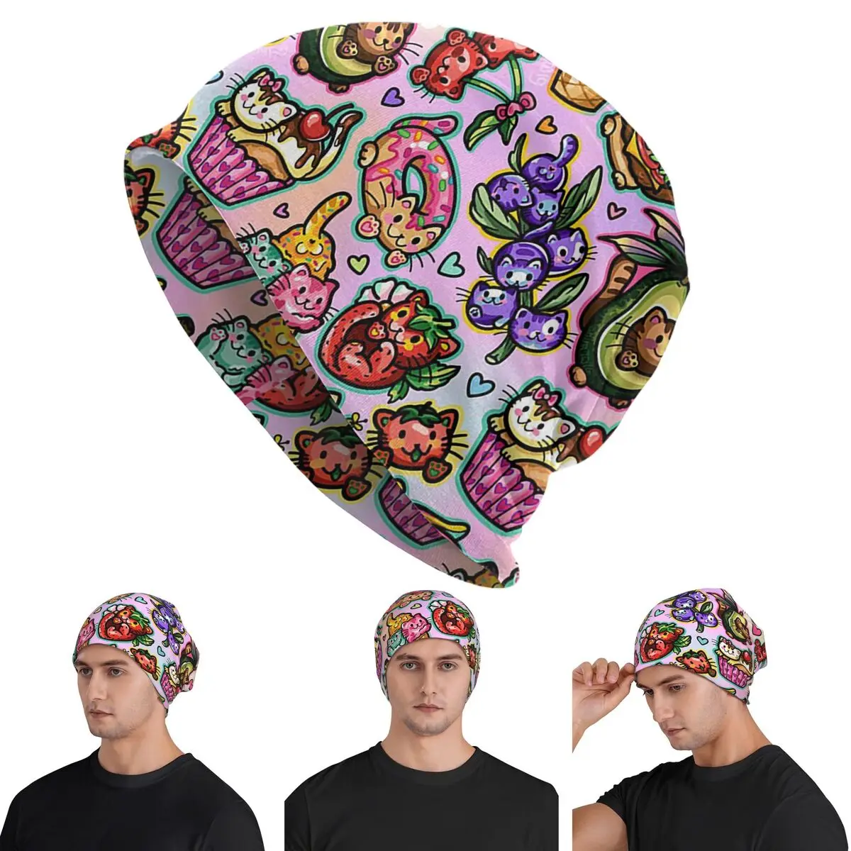 

SILLY FOODIE CATS (shiratwig) Skullies Beanies Hats Warm Autumn Winter Outdoor Cap Knitted Bonnet Caps for Men Women Adult