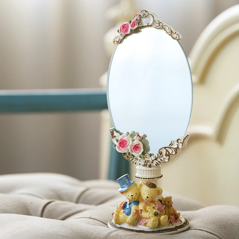

Super Cute and Adorable Desktop Makeup Mirror Clear Mirror Surface Cute Design Retro Princess Style Teddy Bear Mirror