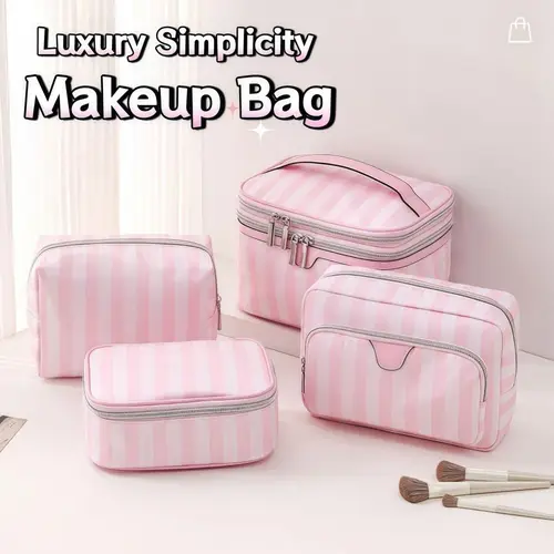 Imagen 1 del producto Bolsa de maquillaje de mano de gran capacidad, bolsa de almacenamiento de cosméticos de estilo minimalista portátil, bolsas de lavado de diseño de viaje de tela Oxford