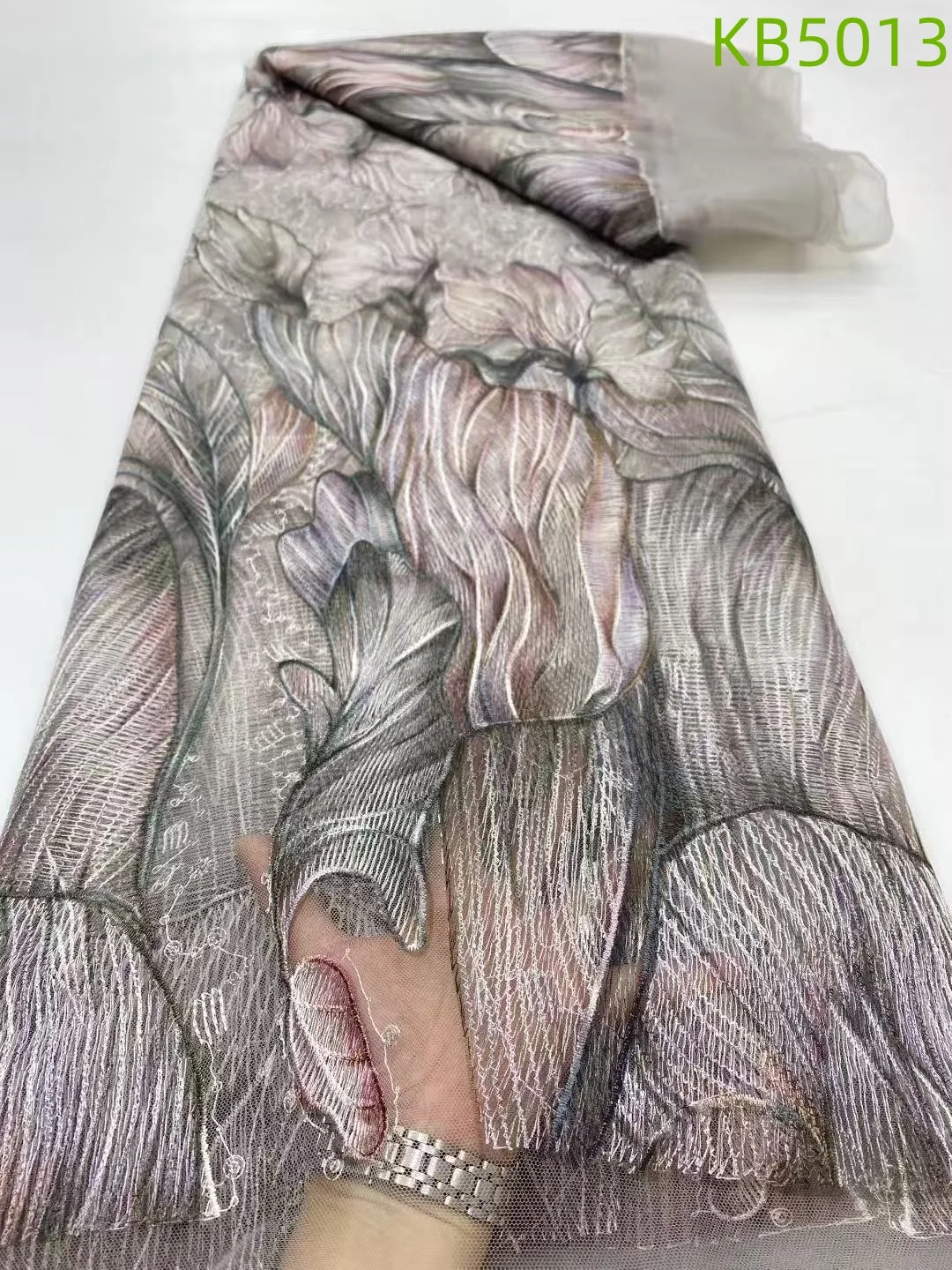 قماش دانتيل أفريقي 5 ياردات جودة عالية 2025 شبكة نيجيرية فرنسية مع ترتر أقمشة دانتيل مطرزة خضراء للخياطة KB5013 #6