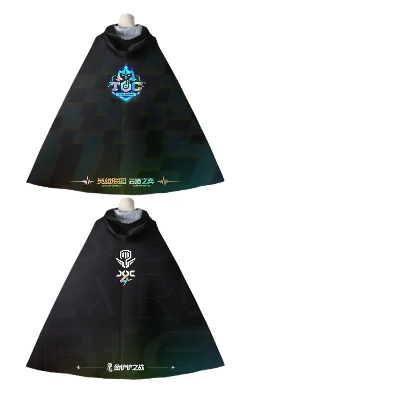 Teamfight Tactics Golden Spatula Cosplay Cape Black Hooded Cloak With Turquoise Emblem Flowing Hem For Adult And Kids Cosplay
