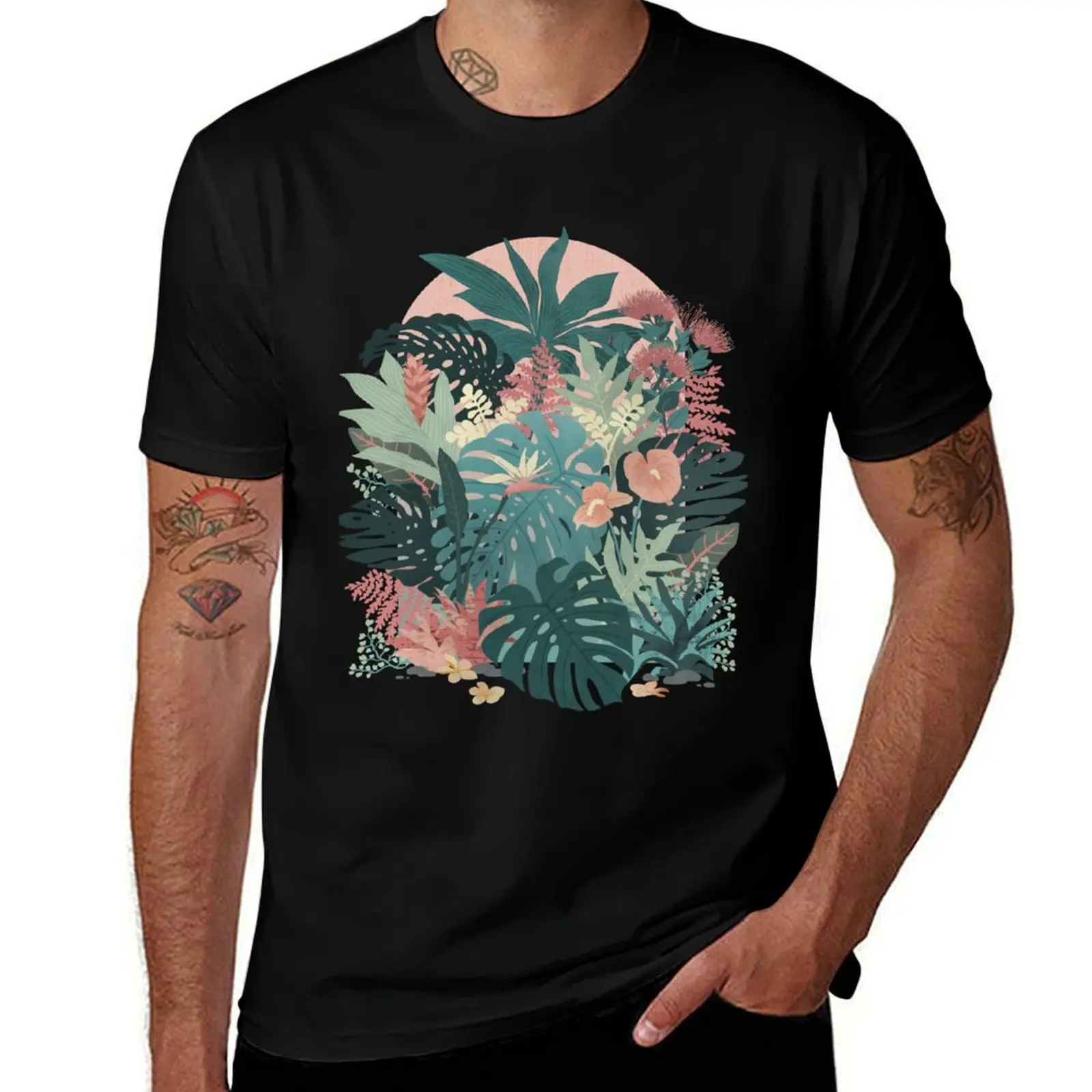 

Tropical Tendencies (on Peach and Green) T-Shirt Stain Resistant Casual Tee
