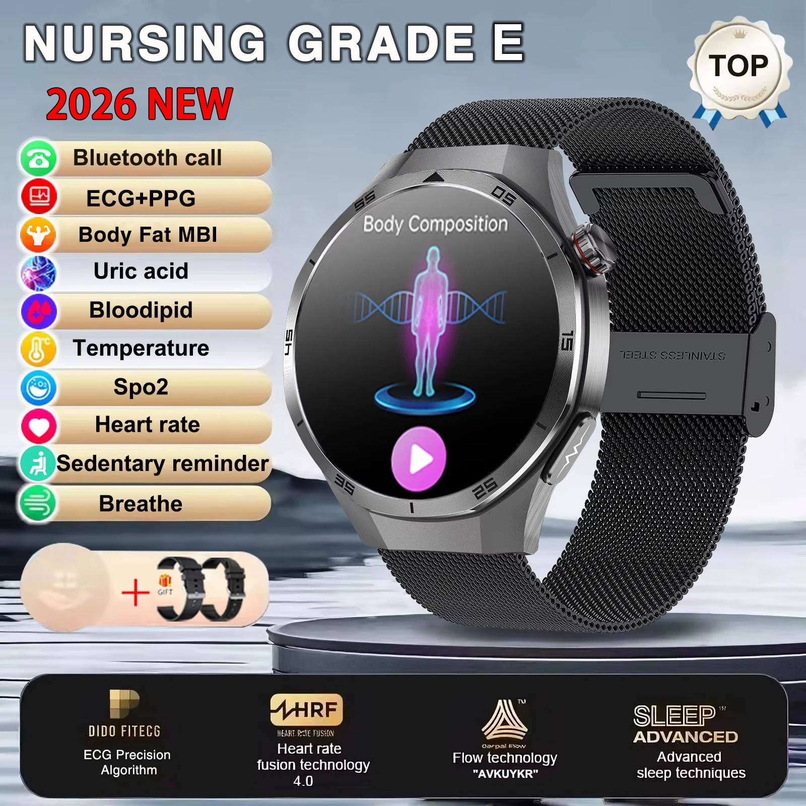 2026 New Nursing Grade ECG+PPG Smart Watch Health Analysis Blood pressure Lipids Uric acid Wireless HD Call Smartwatch Men Women image 3