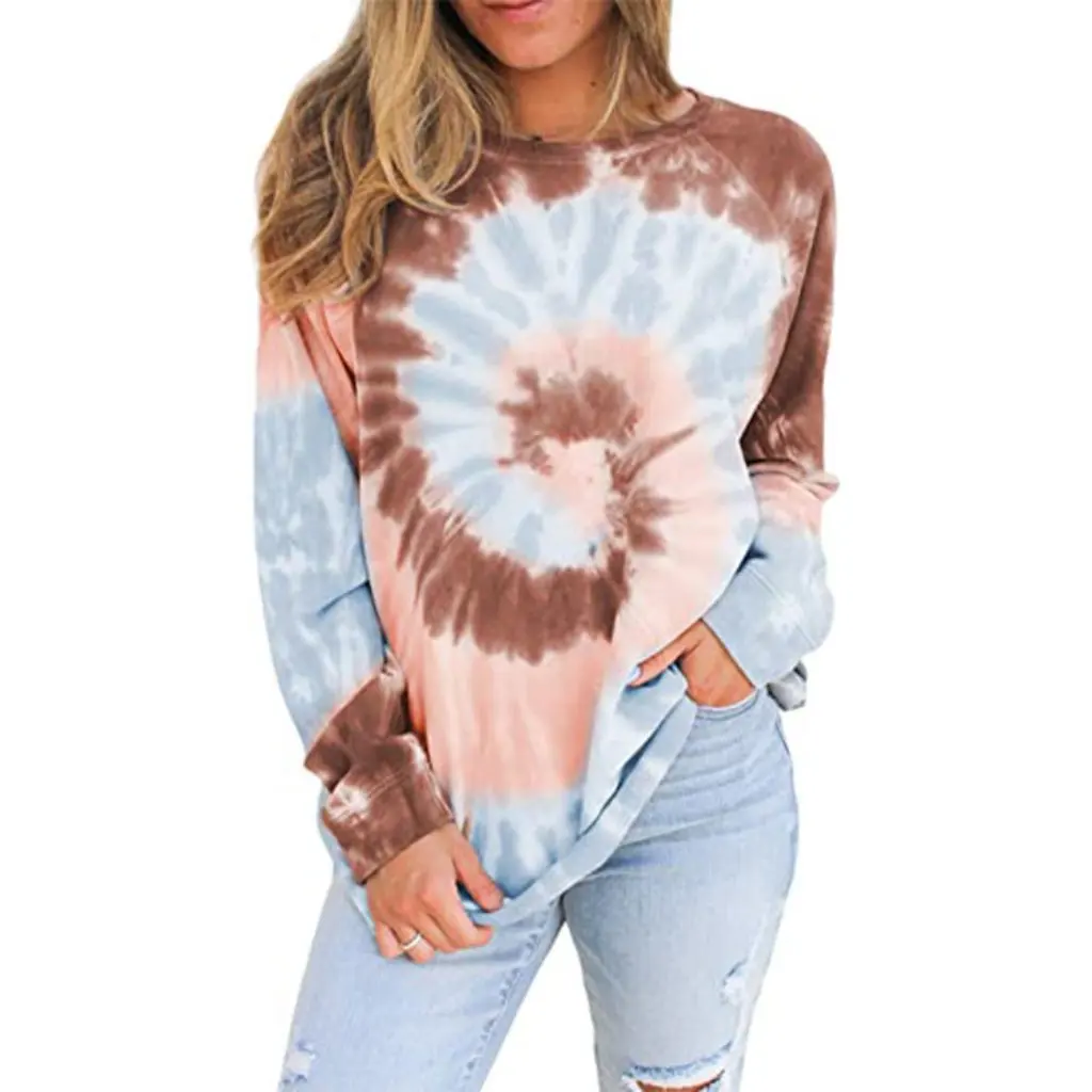 Suéter con estampado Tie-Dye para mujer, Top holgado de manga larga con cuello redondo, moda europea americana de nuevo estilo para otoño e invierno