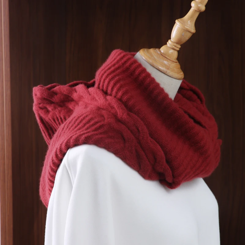 

100%Wool Hooded Scarf Hat Women Winter Soft Warm Ear Face Protect Balaclava Scarves Beanies Men Korea Fashion Wollen Neck Warmer