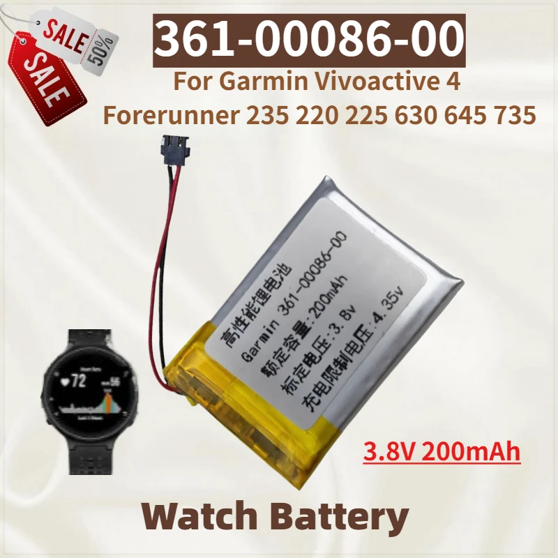 

High Quality 361-00086-10 361-00086-00 Watch Battery 3.8V 200mAh For Garmin Vivoactive 4 4S Forerunner 220 225 235 630 645 735