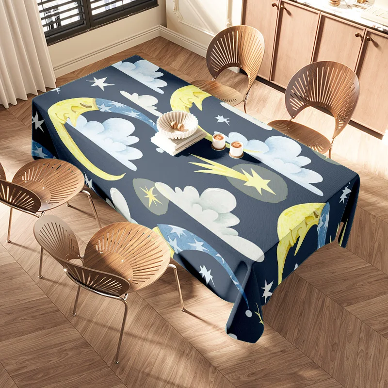 Stylish Blue Starry Sky TableclothPerfect for Dinners and Celebrations Modern, Unique Design, Machine Washable