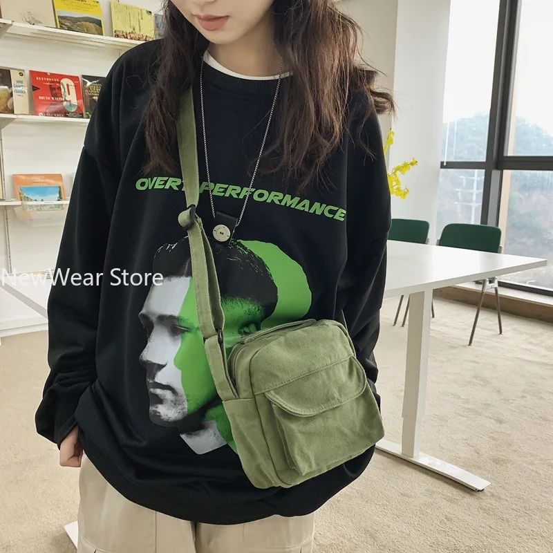 

Women Little Canvas Shoulder Bag Female Thick Cloth Small Messenger Bag Retro Vintage Crossbody Bags Cute Zipper Purse For Girls