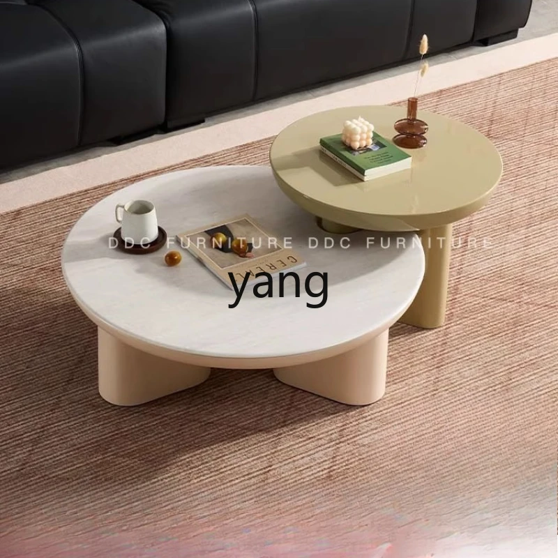 

TGF Italian minimalist carbon crystal stone countertop coffee table living room round paint panel edge table