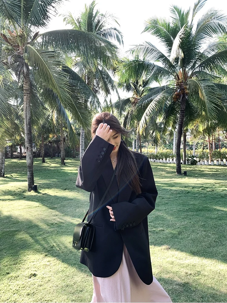 

mat Bla Casual Loose Women's Suit Jaet Xiao Jun Jun Britney Polyester Color Long Sve Office Wear