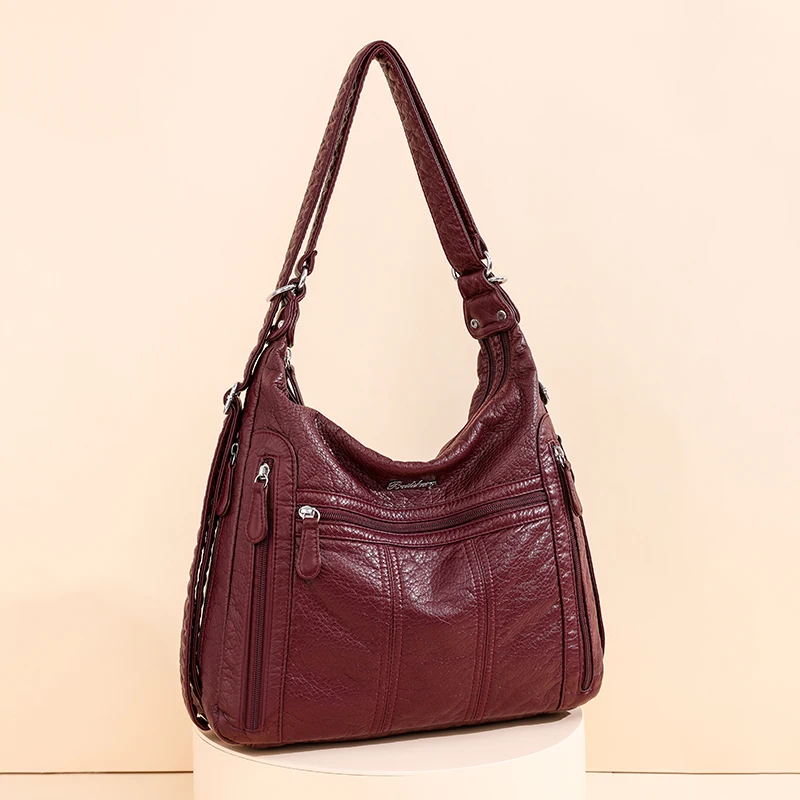 Imagem -03 - Annmouler 2023 Grande Capacidade para Mulheres Bolsa de Couro pu Bolsa Crossbody Feminino Multifunções Bolsa de Ombro Bolsa Rosa a Femme Principal