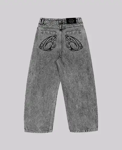 Imagen 2 del producto Pantalones vaqueros con bordado de calle Retro de los 90 para hombre, Pantalones rectos holgados de Color sólido R & B para mujer Y2K Harajuku Hip Hop estilo Punk para hombre