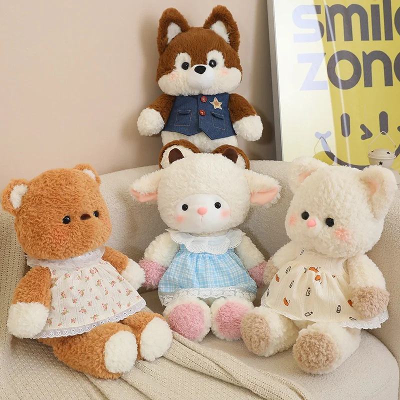 Creative Running Series Super Soft Cute Fox Gray Wolf Wear Rompers Plush Toys Cartoon Stuffed Animals Bears Appease Dolls Gifts