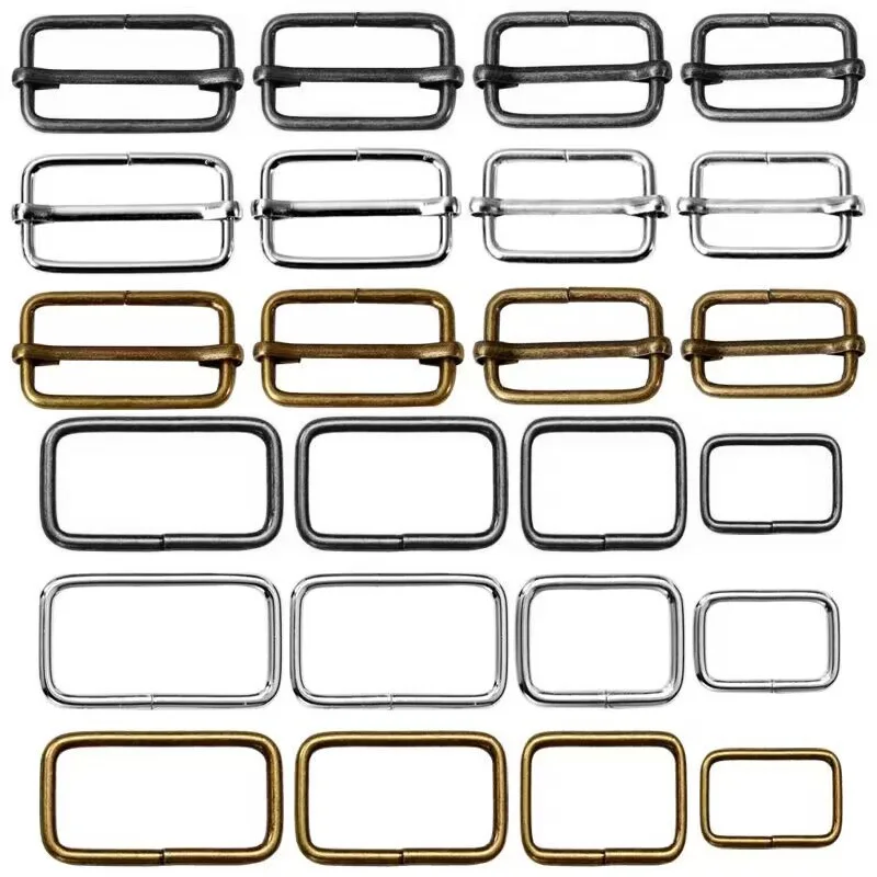 10 unids/lote de diapositivas de Metal, rectángulo ajustable, anillo en D, cinturón, cinta, rodillo, hebilla para mochilas, bolsa, hebillas de gato, accesorios DIY