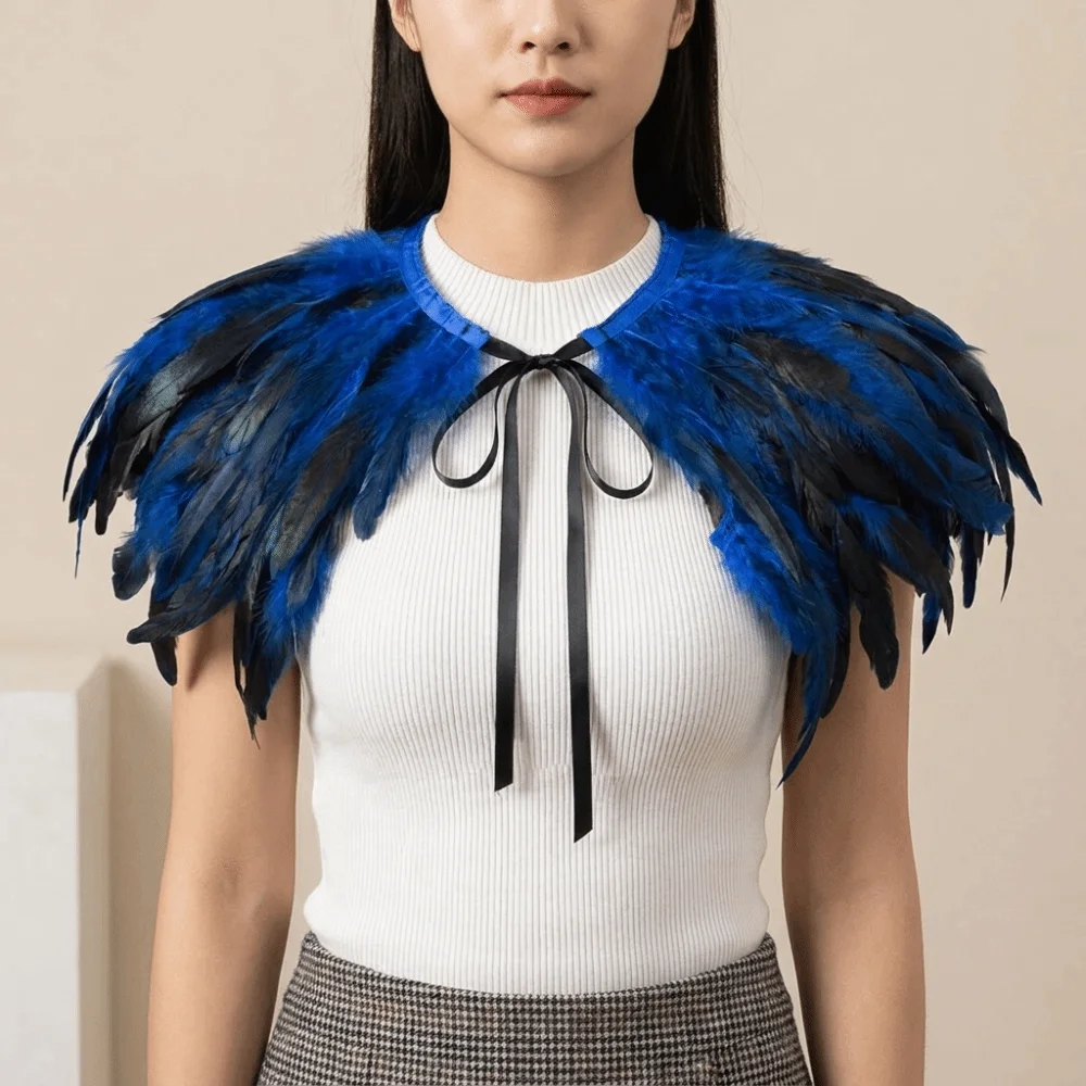 Costume Adjustable Feather Shawl Luxury Retro Feather Shrug Shawl Punk Neck Wrap Shoulder Fake Collar Women
