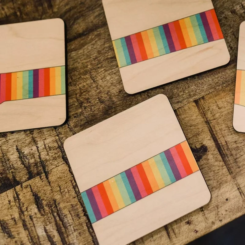 Home Kitchen Table Decoration Heat-resistant Coasters With Storage Rack, Creative Cute Dachshund Rainbow Wooden Coaster Set
