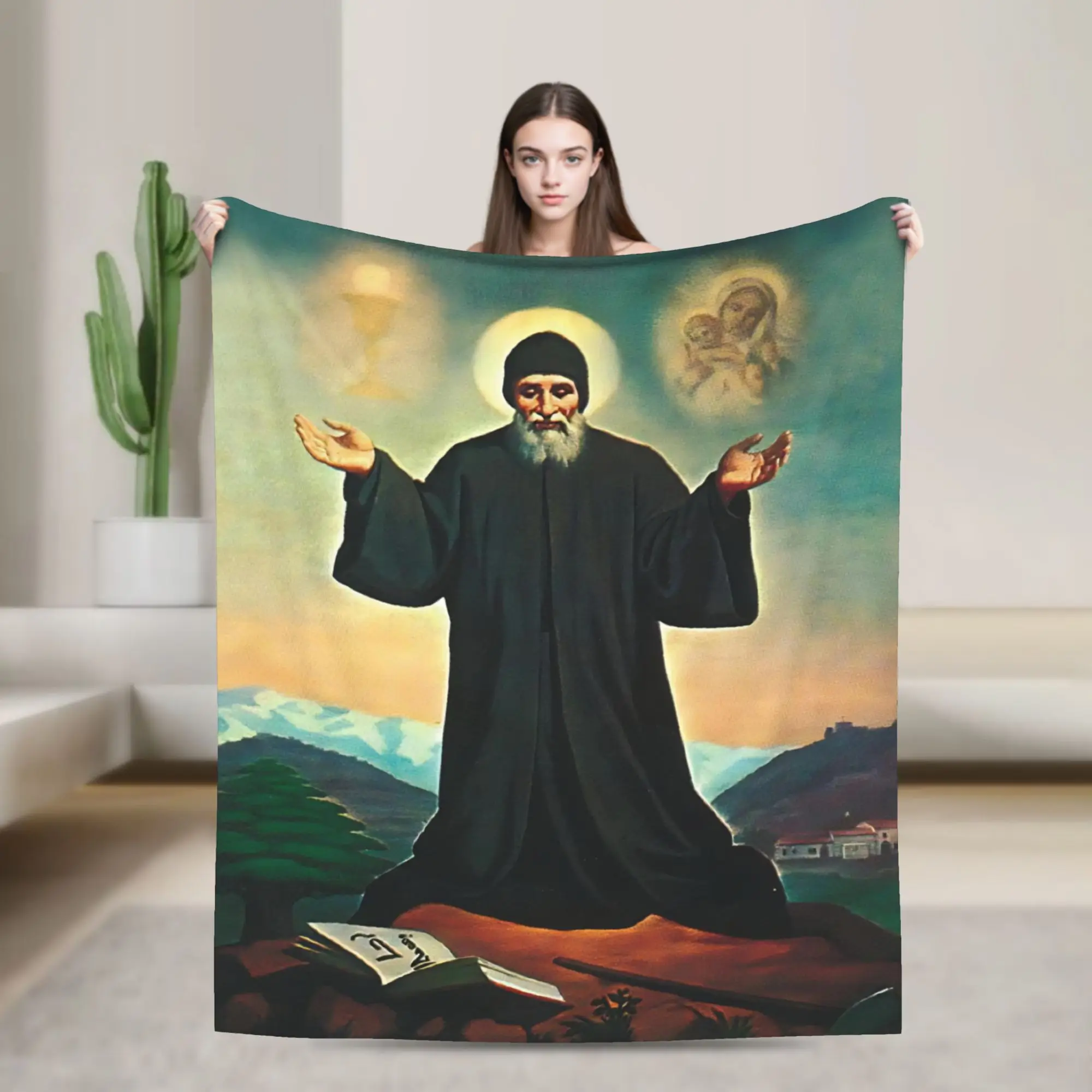 Saint Charbel Blanket Multiple Sizes Super Soft and Warm  Throw Blankets for Sofa Couch and Bed